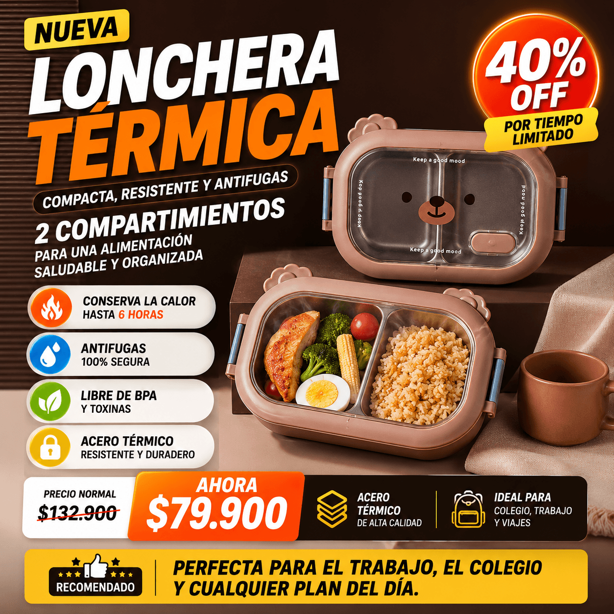 BearLunch™: PORTA COMIDA TERMICO - CALIENTE Y FRESCA EN CUALQUIER LUGAR