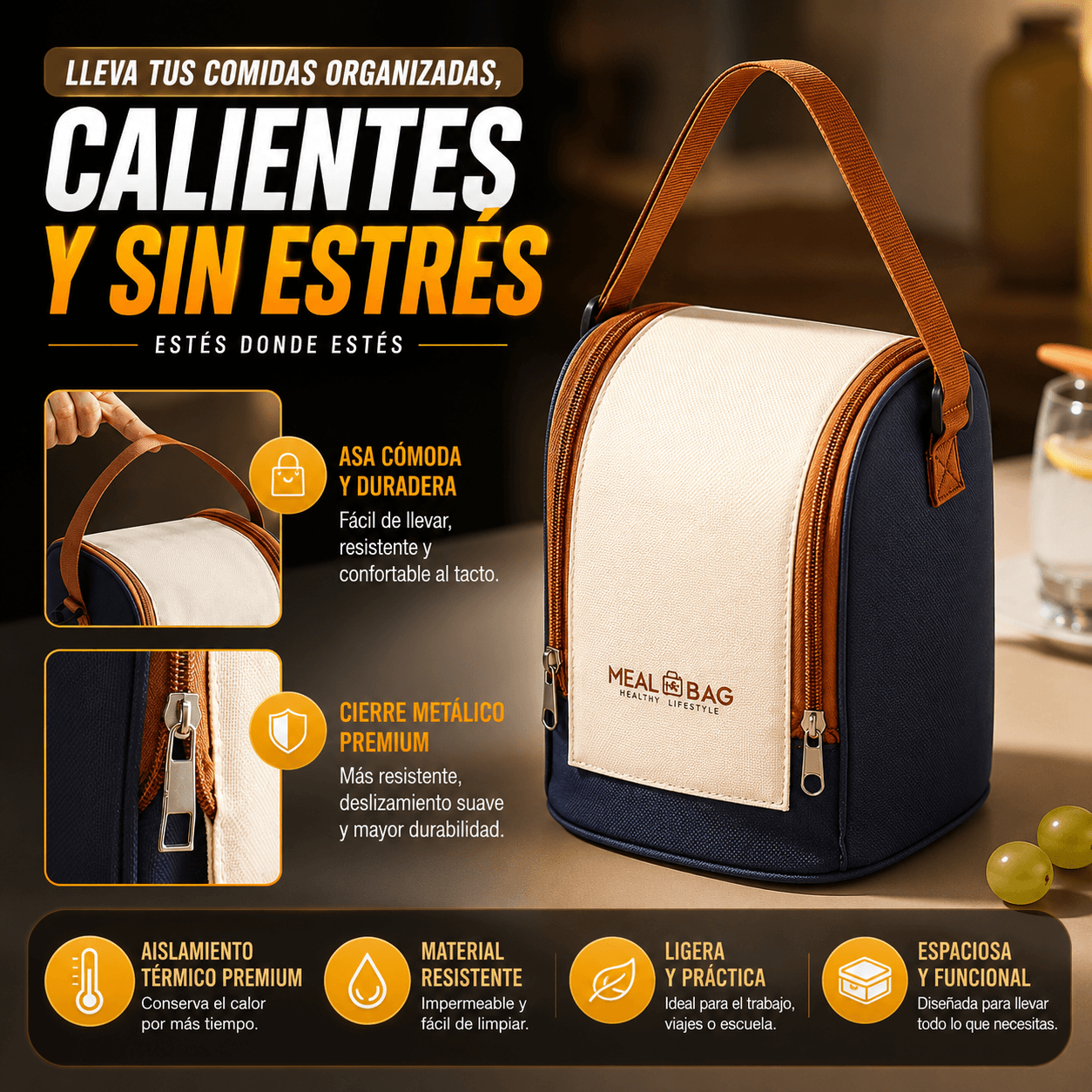 COMBO x3 PORTACOMIDAS TERMICOS + MALETA ISOTÉRMICA Y ¡OBSEQUIOS!
