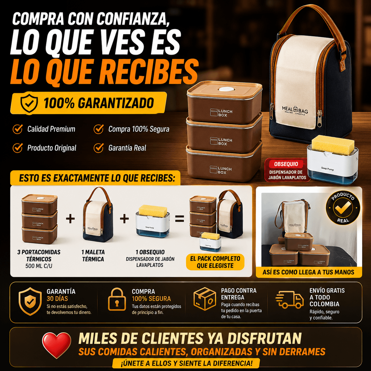 COMBO x3 PORTACOMIDAS TERMICOS + MALETA ISOTÉRMICA Y ¡OBSEQUIOS!